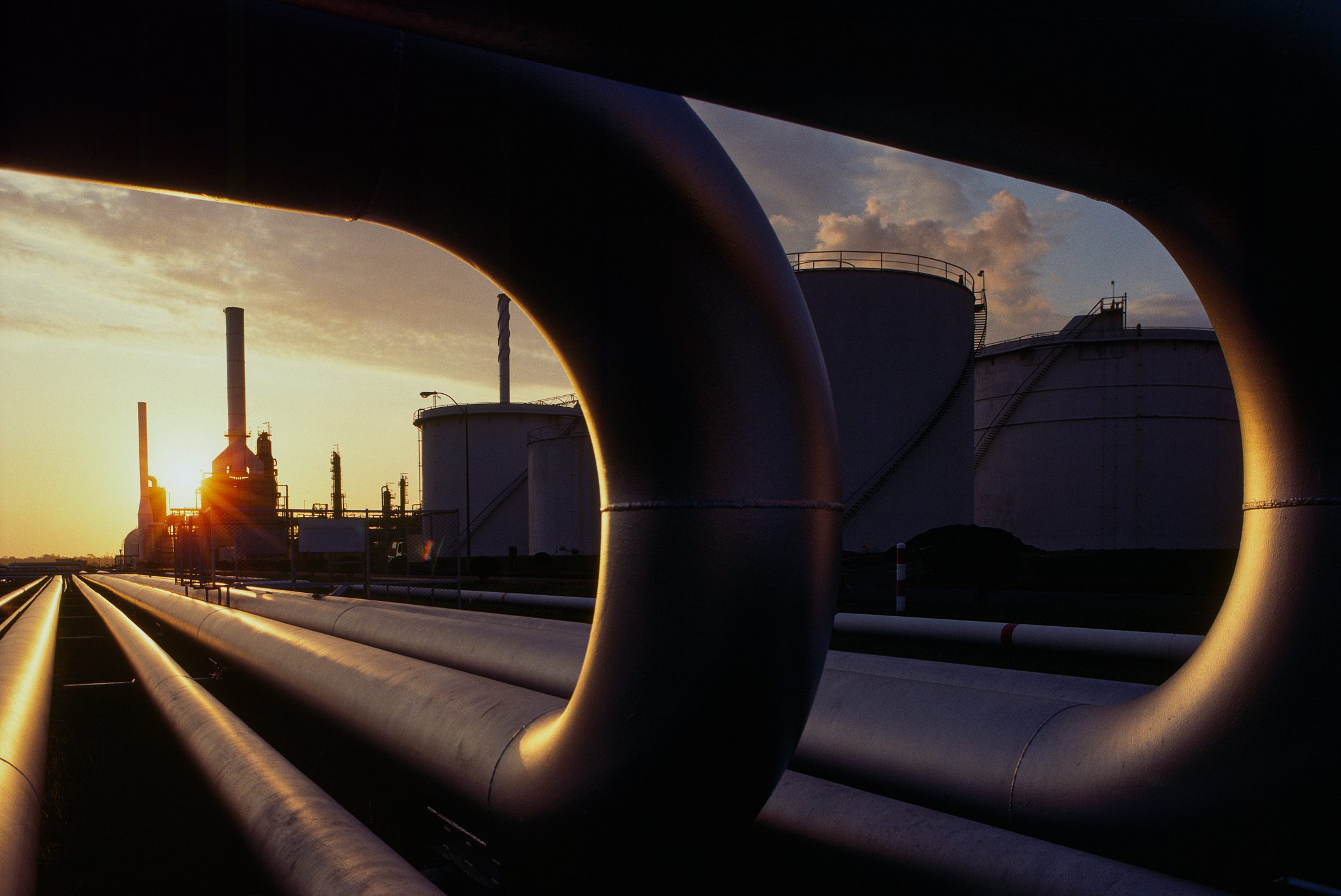 Refinery complex with sun set.